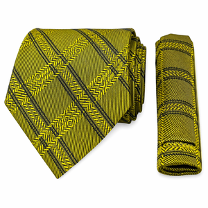 Luxury Yellow Plaid Silk <b>Tie</b> <b>Set</b> for Men with Pocket Square | Premium Gift Box Wedding Business Necktie | India 2026 Export Wear - Product Image 2