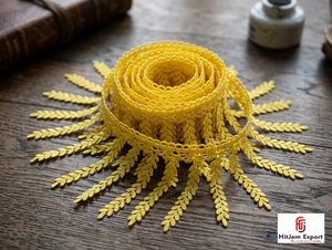 Borde Decorativo con Flecos Bordados en Amarillo, Diseño de Hojas, para Cortinas y Manualidades - Product Image 2