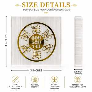 Placa de cristal de selenita natural pulida, piedra preciosa cuadrada grabada con la Flor de la Vida, disco de carga para meditación y decoración del hogar. - Product Image 3