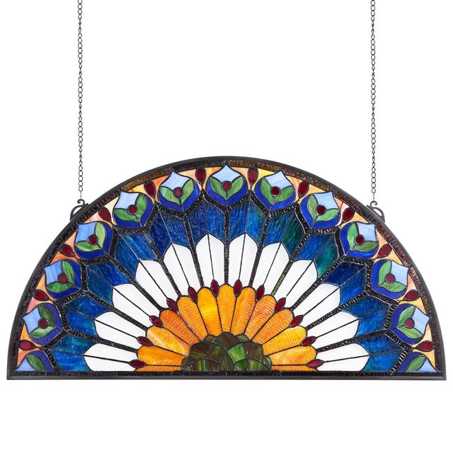 For Style 36 X 18 Inches Stained Glass Hanging Window Panel with Chain Elegant Home Decor