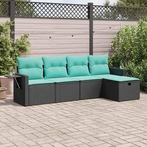 Juego de Sofás de Jardín de Mimbre Sintético Negro de 5 Piezas con Fundas Extraíbles para Muebles de Patio - Product Image 1