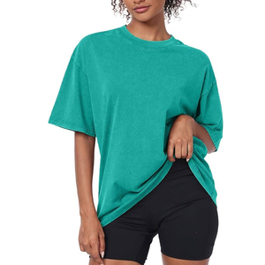 T-shirt décontracté uni à manches courtes pour femme, style personnalisé, délavé à l'acide, 100 % coton, grandes tailles, en vente avec option OEM - Product Image 6