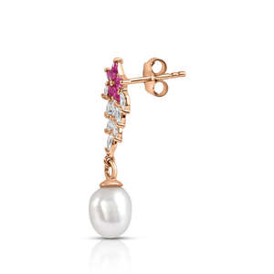 Luxury Ruby <b>Red</b> Stone Pearl Drop Rhodium Plated 925 Sterling Silver Dangle <b>Earrings</b> for Women Wedding Bridal Party Wear Jewelry - Product Image 5