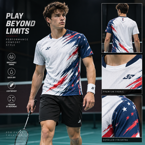 T-shirt de tennis et de badminton sublimé pour homme, col rond, manches courtes, imprimé drapeau, respirant, séchage rapide, coupe athlétique légère - Product Image 1
