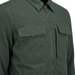 <b>Men's</b> Olive Green Canvas <b>Shirt</b> Techwear Jacket Turn Down Collar <b>Zip</b> <b>Up</b> Front Pockets Workwear Style Smart Casual - Product Image 4