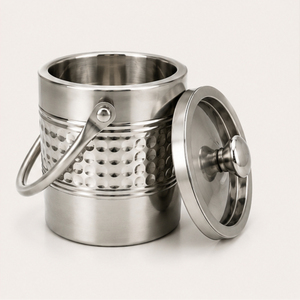 Seau à glace en acier inoxydable à double paroi avec couvercle et poignée, refroidisseur à vin et champagne en métal martelé pour bar - Product Image 3