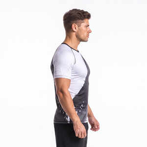 T-shirt de compression pour homme imprimé par sublimation, manches courtes, rashguard d'entraînement, sous-vêtement de fitness, séchage rapide, coupe ajustée, haut de sport - Product Image 3