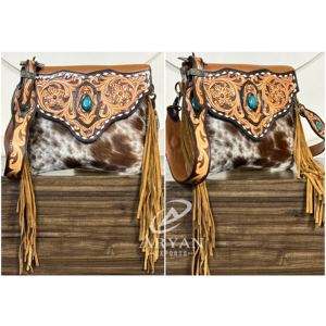 กระเป๋าหนังวัวแท้สไตล์คาวบอยตะวันตกแบบสะพายข้าง  ตกแต่งด้วยพู่ยาวและหินสีฟ้าคราม  สไตล์โบฮีเมียนสำหรับผู้หญิง รุ่นใหม่ล่าสุด - Product Image 1