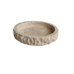 Natural Travertine Handcrafted Travertine Stone Round Tray Natural Beige Marble Serving Plate for <b>Kitchen</b> Dining and Home <b>Decor</b> - Product Image 1