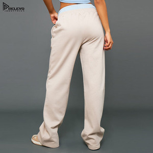 Pantalon de survêtement en coton épais pour femme OEM ODM – Coupe droite ample à double taille, personnalisable et vierge - Product Image 2
