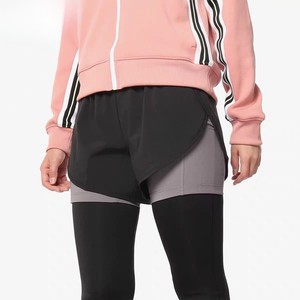 Shorts de course pour femmes, couleur unie, taille élastique, avec poches, séchage rapide, tricoté en spandex et polyester, style sportif, coupe classique - Product Image 2
