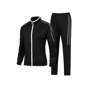 Conjunto Deportivo para Mujer, Color Negro Sólido, Manga Larga, Cierre Frontal con Cremallera, Pantalones Deportivos, Transpirable, Corte Regular, 100% Poliéster - Product Image 3