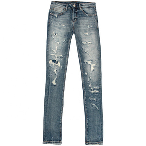 Casual Look <b>Mens</b> Distressed Slim Fit <b>Jeans</b> Blue Sand Mid Waist Ripped Denim Tapered Leg Rugged Streetwear <b>Mens</b> Distressed - Product Image 2