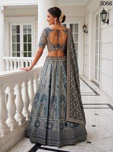 Rivaayat House Presents Heavy Work Designer Floor-Length A-Line Palazzo Style <b>Lehenga</b> Choli with Chiffon and Beading - Product Image 4