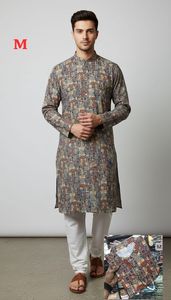Kurta payjama de algodón grueso premium para hombre con elegante estampado digital - Product Image 2