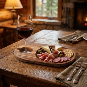 Eco-Friendly Acacia Wood Wine Glass Holder & Charcuterie Serving Tray Portable Picnic Wooden Appetizer <b>Platter</b> Custom Logo - Product Image 3