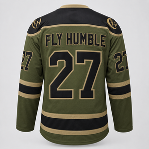 เสื้อฮอกกี้น้ำแข็งผู้ชาย Fly Humble สีขาว ดำ แดง คอวี แขนยาว ซับเหงื่อ แห้งเร็ว พิมพ์ลายดิจิตอลหมายเลข 24 - Product Image 4