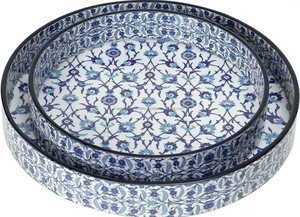 Rond Décoratif Imprimé En Bois Galerie Vintage Rembourré Fruits Secs Fleur Plateau Décoration Lap plateaux d'Inde - Product Image 4