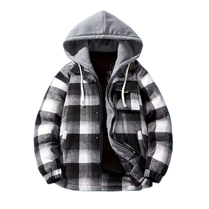 Chaqueta de Franela con Capucha para Hombre, Diseño Personalizado en la Parte Delantera, Talla Única, Patrón Sólido, Corte Holgado, Tela Suave - Product Image 1