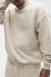 <b>Men's</b> Oversized Crew Neck Sweatshirt Solid Color Minimalist Style Regular Fit Cotton French Terry <b>Pullover</b> Autumn Wear - Product Image 2