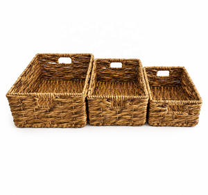 Set of 3 Plastic Eco-Friendly <b>Stackable</b> Storage <b>Baskets</b> Rectangle with Handles Nordic Style Multi-Purpose Neatening Organizers - Product Image 3