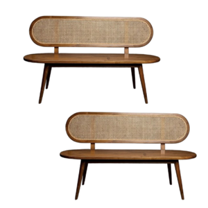 Teak Wooden Rattan <b>Garden</b> Bench Outdoor Patio Bench <b>Cane</b> Back Seating for <b>Garden</b> Hotel Villa Courtyard Furniture - Product Image 4