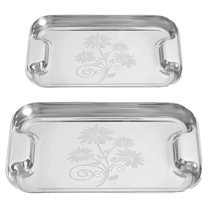 Elegant Flower Print Stainless Steel Serving 2 Pieces Set Direct Factory Arrival Food Grade Storage Stainless Steel Tray - Product Image 1