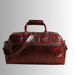 Vintage Red Genuine Leather Duffle Bag Travel Shoulder Weekender Bag <b>Large</b> Capacity Zipper Carry Bag for Men - Product Image 1