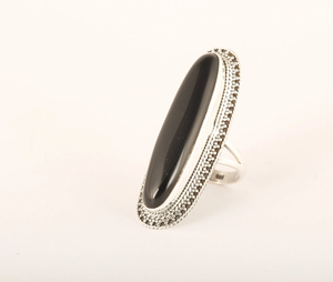 Black Onyx Long Oval Gemstone <b>Ring</b> 925 Sterling <b>Silver</b> Handmade <b>Statement</b> Gemstone Jewelry For Girl's - Product Image 3