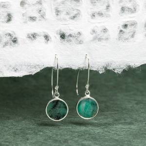 Raw Emerald Drop <b>Earrings</b> Wholesale 925 Sterling Silver Long Circle <b>Earrings</b> Minimalist Jewelry Export Supplier India - Product Image 1