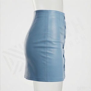 Mini-jupe bleue en similicuir pour femme, à lacets, taille haute, coupe crayon ajustée - Product Image 3