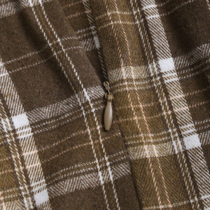 Jupes longues évasées vintage en laine à carreaux marron pour femmes, taille haute, boutons latéraux, pour l'automne et l'hiver - Product Image 6