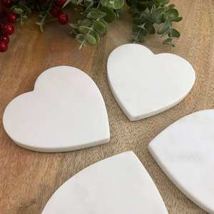 Natural White <b>Marble</b> Heart Shape Coaster <b>Set</b> With Elegant Stone Finish For Valentine’s Day Home Decor <b>Coffee</b> <b>Table</b> Protection - Product Image 5