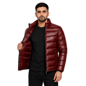 Unisex <b>Red</b> Polyester/Nylon Puffer <b>Jacket</b> Stand Collar Zipper Closure <b>Waterproof</b> Windproof Eco-Friendly Reversible Casual Winter - Product Image 5