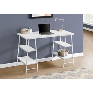 Bureau d'ordinateur contemporain et moderne de 48 po de long, blanc, avec étagères de rangement, pour bureau à domicile, travail sur ordinateur portable, en stratifié blanc et métal - Product Image 5