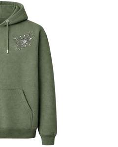 Sweat à capuche vert olive avec logo minimaliste en strass, coupe oversize, en molleton épais, avec poche kangourou, streetwear personnalisé pour homme - Product Image 4
