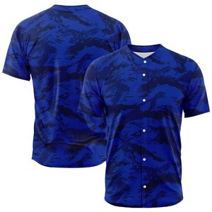 เสื้อเบสบอลแบบกำหนดเองสำหรับผู้ชาย สีน้ำเงินลายพราง แขนสั้น ทรงปกติ พิมพ์ชื่อทีม สำหรับผู้ใหญ่ ทุกฤดูกาล - Product Image 2