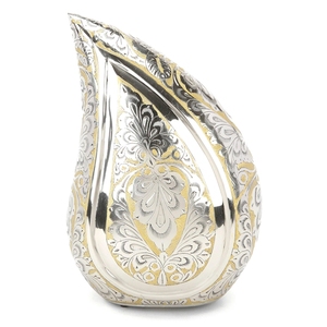 Elegant Hand-Carved Silver <b>Aluminium</b> Teardrop Funeral Urn Traditional Vintage Engraved Floral Motif Ashes Jar <b>Container</b> - Product Image 4