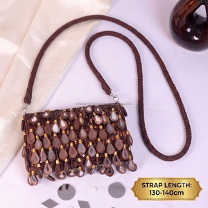 Handmade Elegant <b>Beaded</b> <b>Mirror</b> Work Flap Bag Tassel Wide Strap Crossbody Shoulder Bag Indian Embroidered Party Evening Wedding - Product Image 1