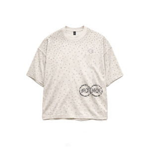 Y2k Trendy Men's shirts Rhinestone Graphic T-shirt Beige Oversized Cotton Tee Washed Streetwear <b>Hip</b> Hop Luxury Custom Print Top - Product Image 2