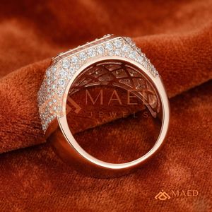 Rose Gold Square Cluster Ring for Men | VVS Moissanite Baguette Pave Band | Hip Hop Style Pink Gold Wedding Ring - Product Image 2