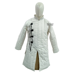 High Quality Medieval <b>White</b> Gambeson Long Length Full Sleeve Cotton Padded Aketon Jacket Reenactment Fair and Historical Party - Product Image 1