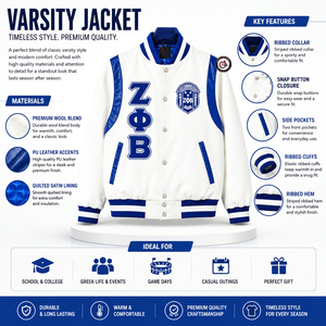 Veste de sororité Zeta Phi Beta brodée pour femmes, respirante, grande taille, style Letterman |   ZPB Soror Broderie en laine et cuir Université - Product Image 5