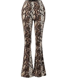 Pantalon évasé en similicuir PU effet peau de serpent, taille mi-haute, respirant, décontracté, avec braguette boutonnée, pour femme - Product Image 1