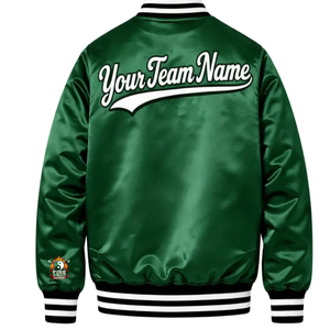Veste de baseball unisexe en satin vert 2025 personnalisable avec nom d'équipe et lettres – Style universitaire - Product Image 2