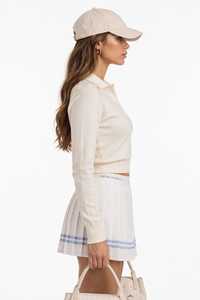 ONETEN APPAREL Ensemble pull tricoté style preppy pour femme avec mini-jupe plissée devant, taille élastique, manches longues, ajusté, séchage rapide, tout-en-un - Product Image 3