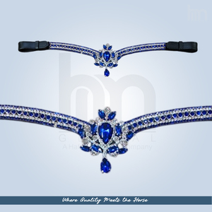 Tiara de Cristal Azul Real de Lujo, Corona de Zafiro en Forma de V, Diadema para Caballo, Cuero Acolchado Personalizado, Brida de Doma Elegante Hecha a Mano - Product Image 3