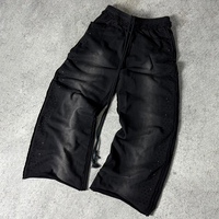 Pantalon de survêtement Glory Custom 100% Coton épais, délavé à l'acide, effet vieilli, ourlet brut, coupe oversize, empilé, baggy, avec strass