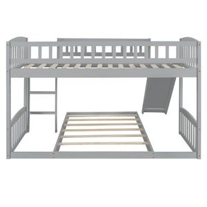 Gray Twin Over Twin Bunk <b>Bed</b> <b>with</b> <b>Slide</b> and Ladder for Kids - Product Image 5