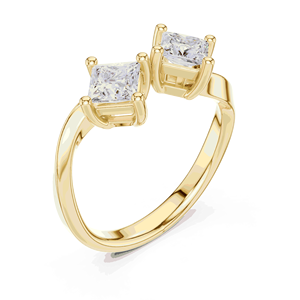 18K Solid Gold Lab grown Diamond Toi Et Moi <b>Twin</b> Princess Cut Unisex Engagement Ring E Color Four Prong Bypass - Product Image 2
